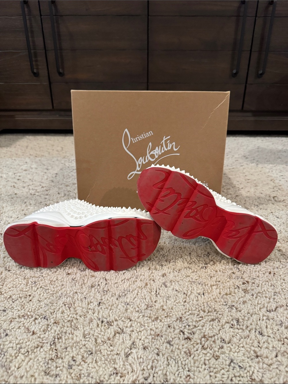 Christian Louboutin White Pearl-Stud Slip-On Sneakers with Red Accents - Picture 5 of 5